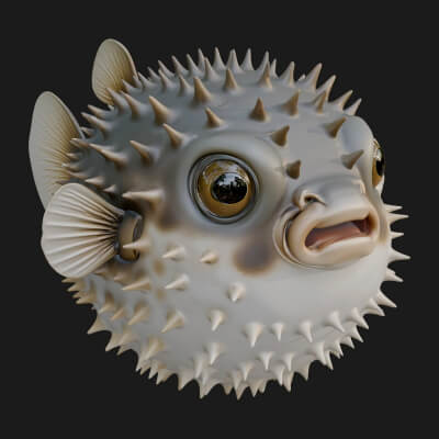 Pufferfish Statue Design 4 3D Print Model