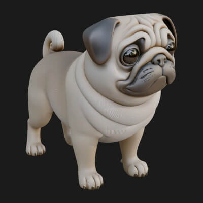 Pug Dog Statue Design 1 3D Print Model