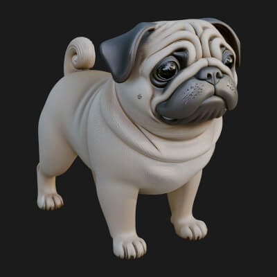 Pug Dog Statue Design 2 3D Print Model