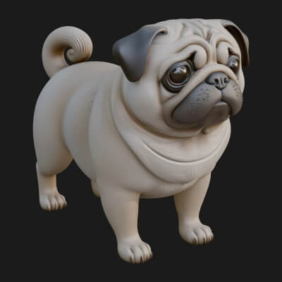 Pug Dog Statue Design 3 3D Print Model
