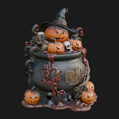Pumpkin Cauldron Statue Design 4 3D Print Model