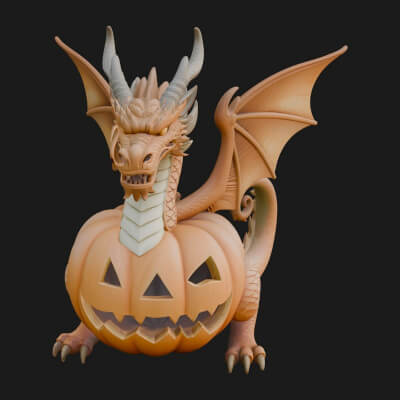Pumpkin Dragon Statue Design 1 3D Print Model