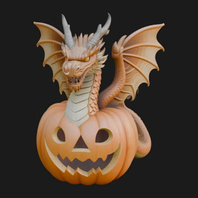 Pumpkin Dragon Statue Design 2 3D Print Model