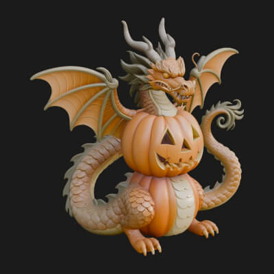 Pumpkin Dragon Statue Design 3 3D Print Model