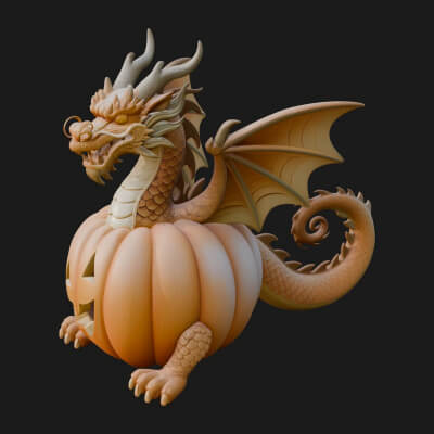 Pumpkin Dragon Statue Design 4 3D Print Model