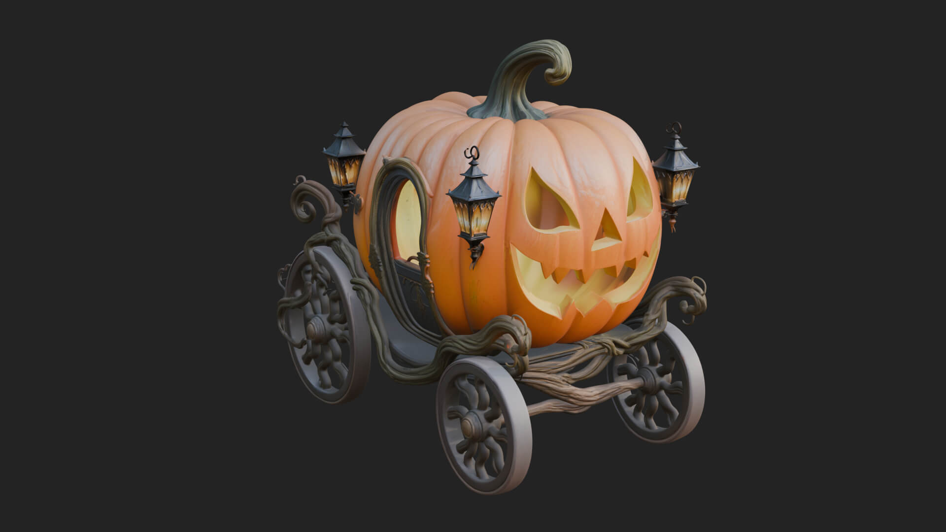 Pumpkin Halloween Carriage Model Design 1 3D Print Model 3D Model