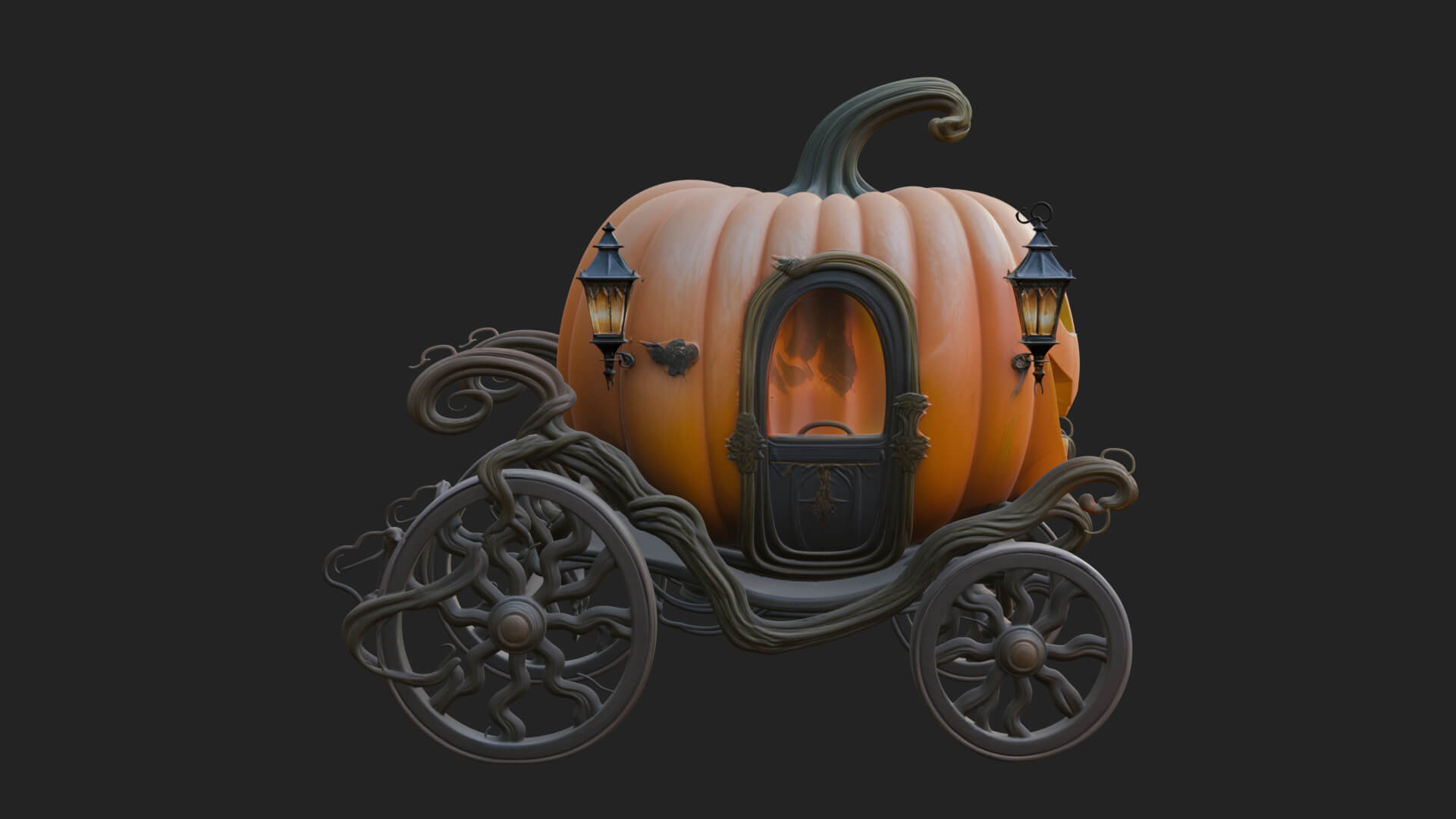 Pumpkin Halloween Carriage Model Design 1 3D Print Model 3D Model