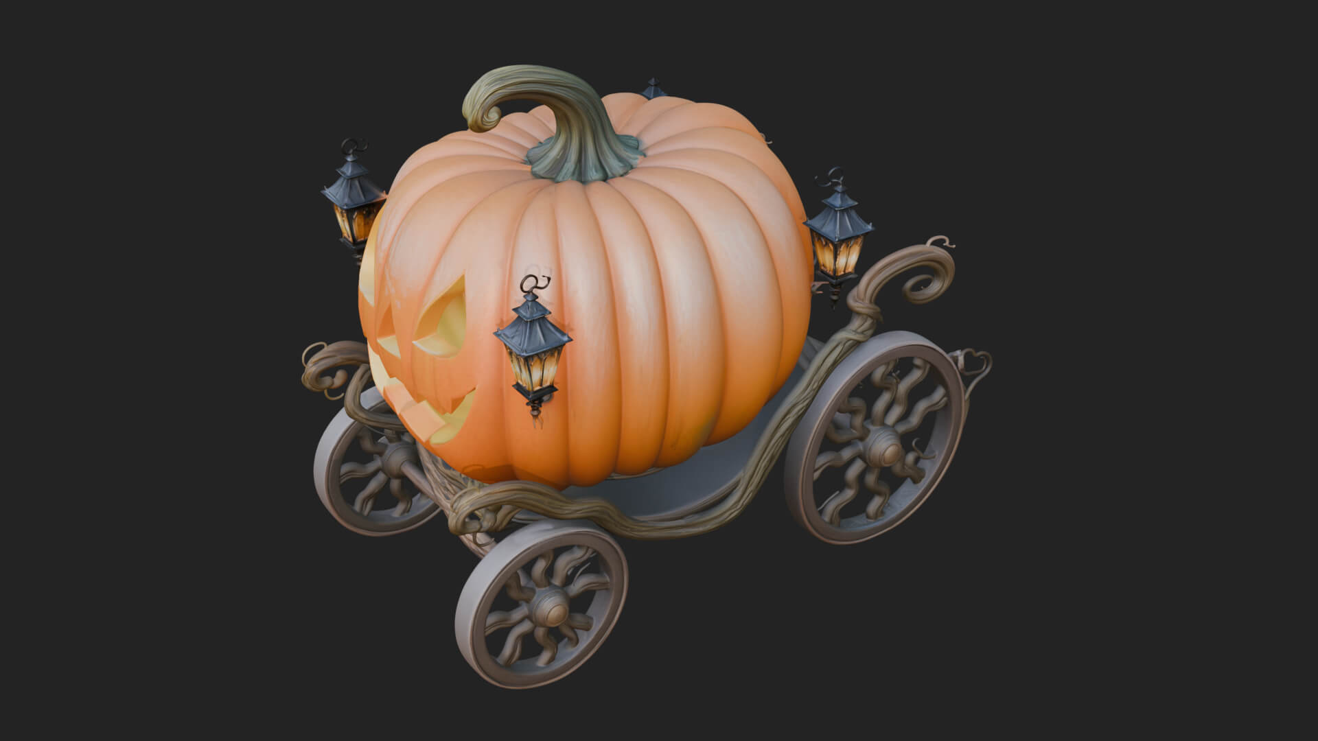 Pumpkin Halloween Carriage Model Design 1 3D Print Model 3D Model