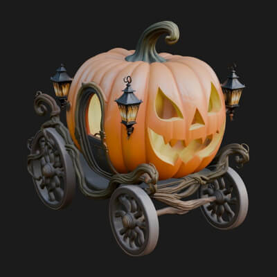 Pumpkin Halloween Carriage Model Design 1 3D Print Model