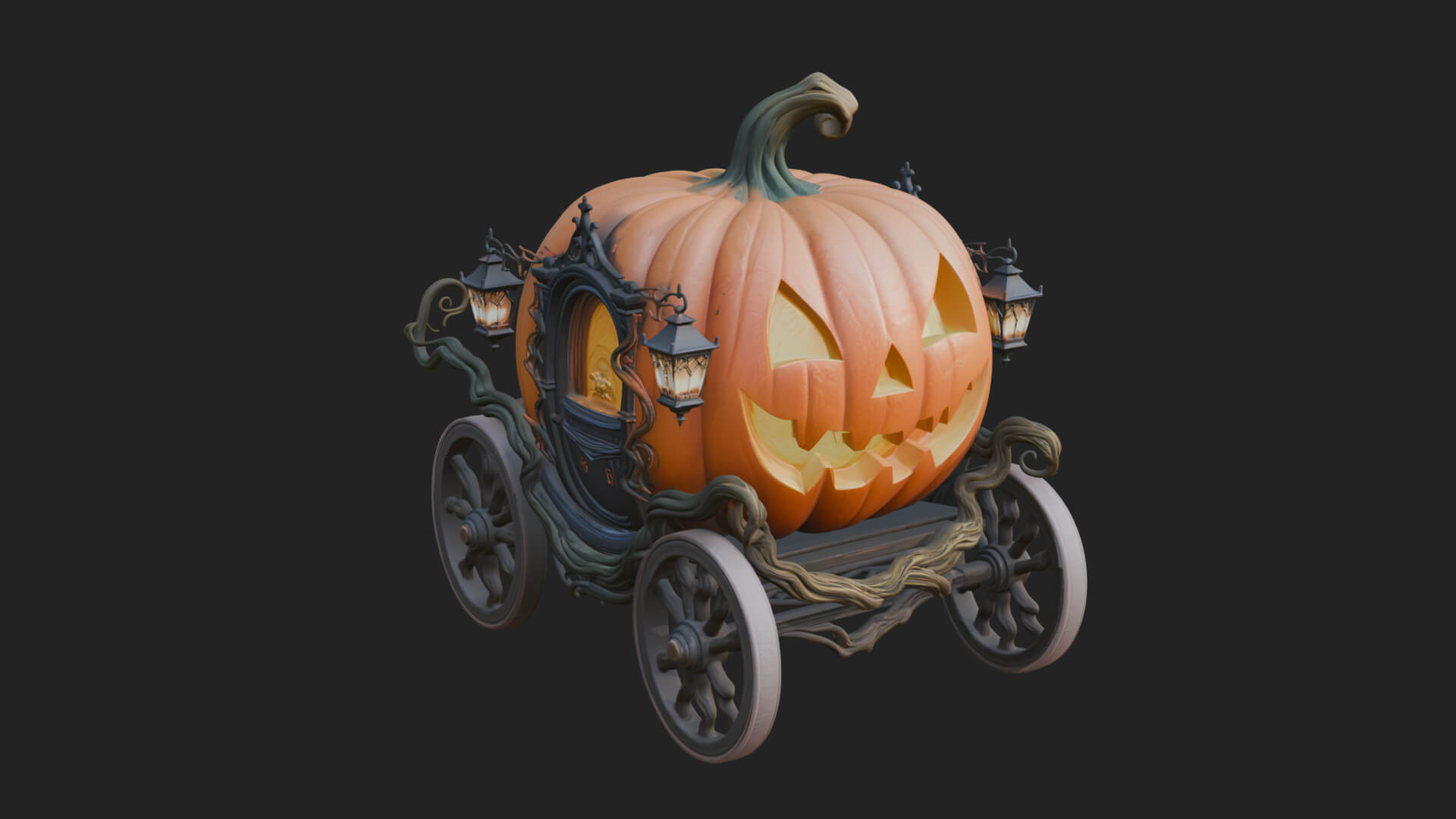 Pumpkin Halloween Carriage Model Design 2 3D Print Model 3D Model