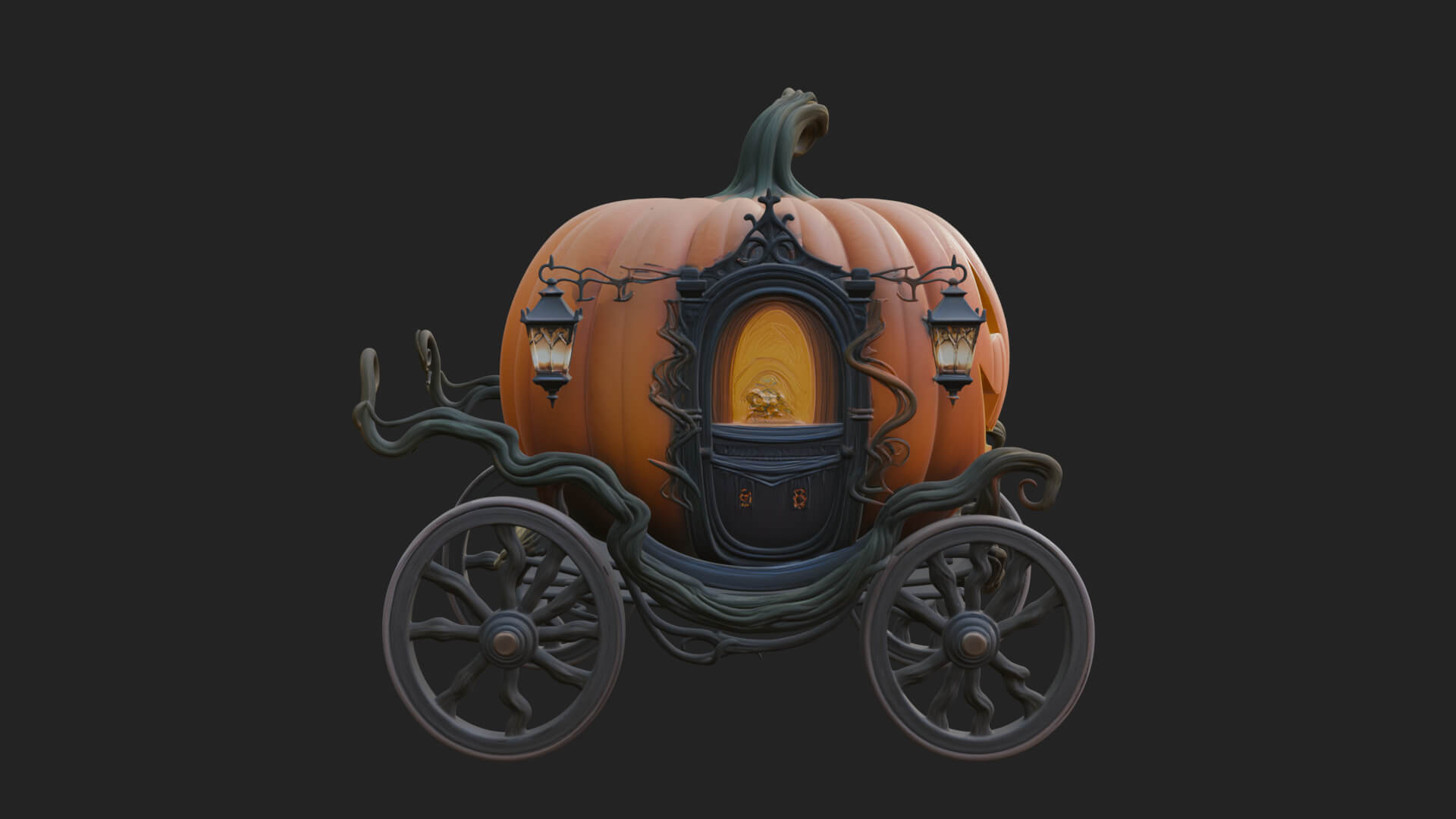 Pumpkin Halloween Carriage Model Design 2 3D Print Model 3D Model