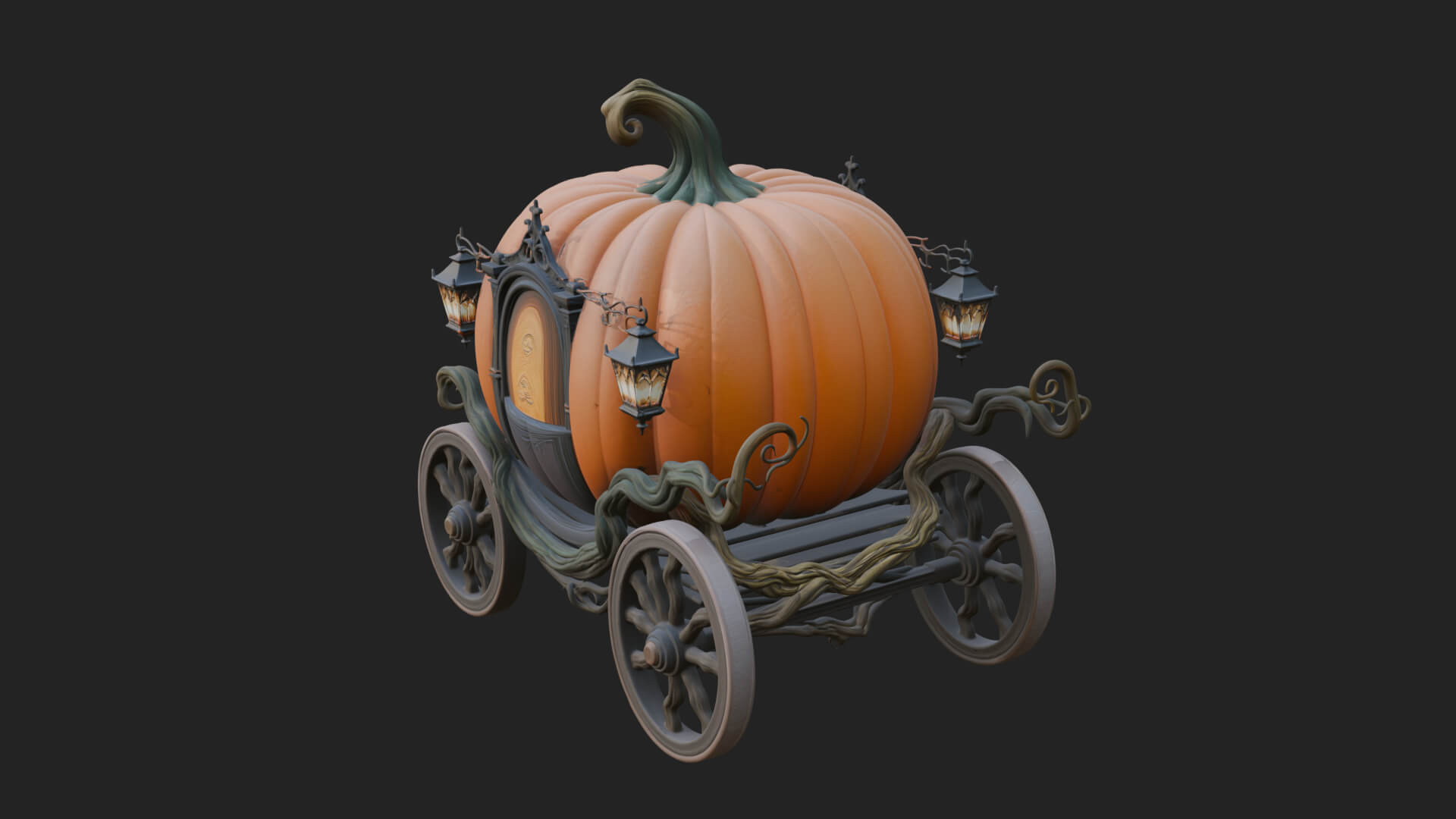 Pumpkin Halloween Carriage Model Design 2 3D Print Model 3D Model