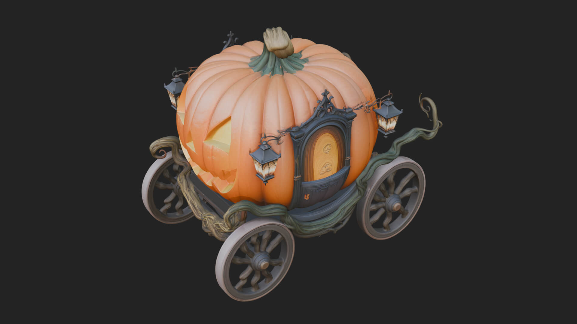 Pumpkin Halloween Carriage Model Design 2 3D Print Model 3D Model