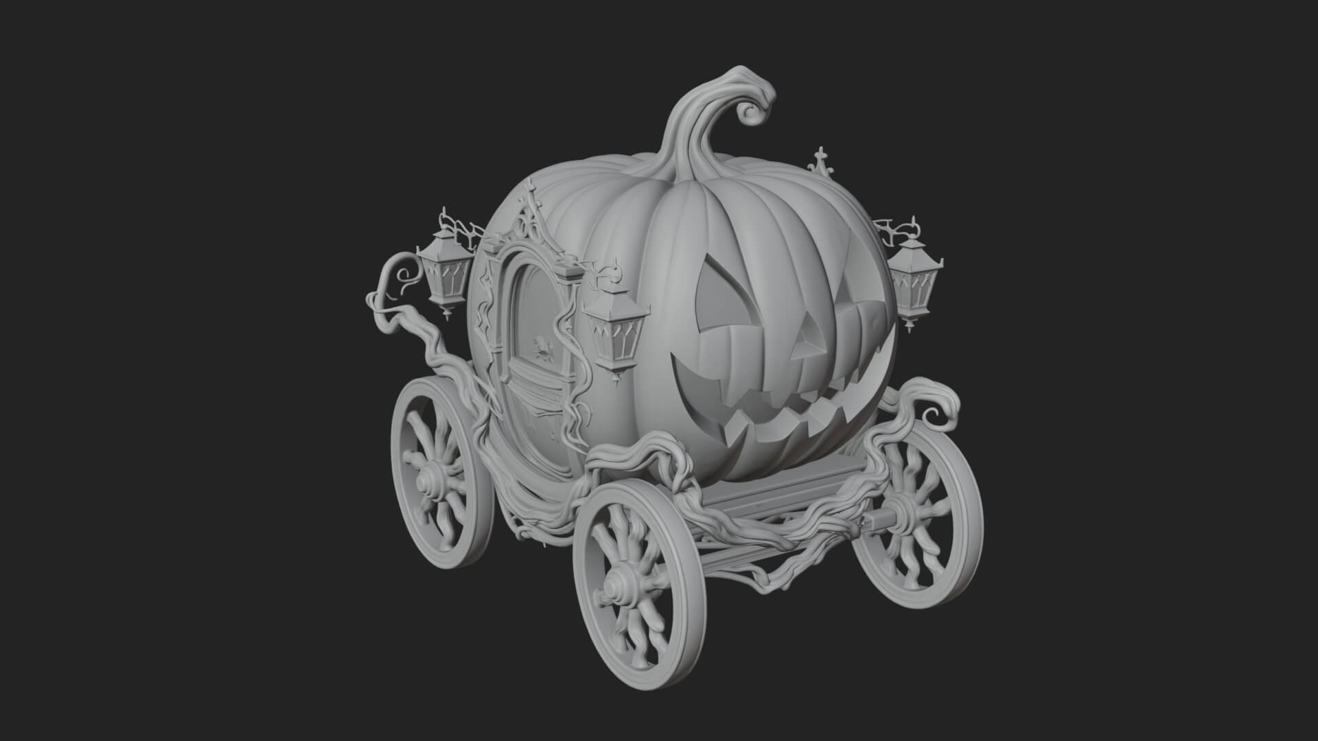 Pumpkin Halloween Carriage Model Design 2 3D Print Model 3D Model