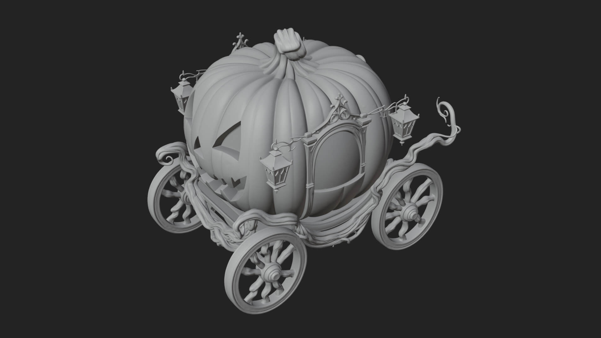 Pumpkin Halloween Carriage Model Design 2 3D Print Model 3D Model
