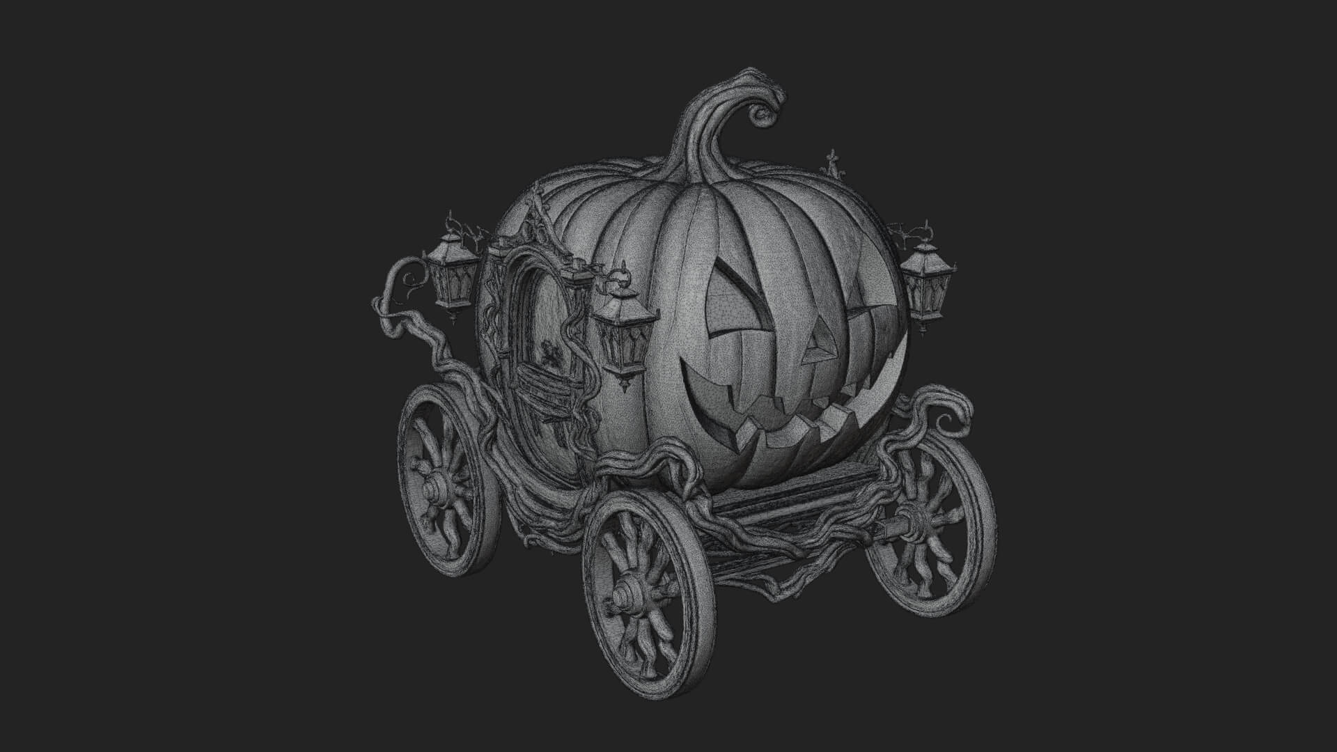 Pumpkin Halloween Carriage Model Design 2 3D Print Model 3D Model