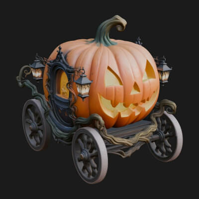 Pumpkin Halloween Carriage Model Design 2 3D Print Model