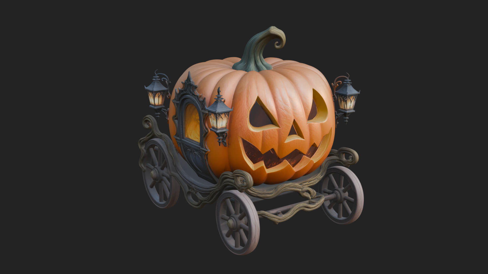 Pumpkin Halloween Carriage Model Design 3 3d Print Model 3D Model
