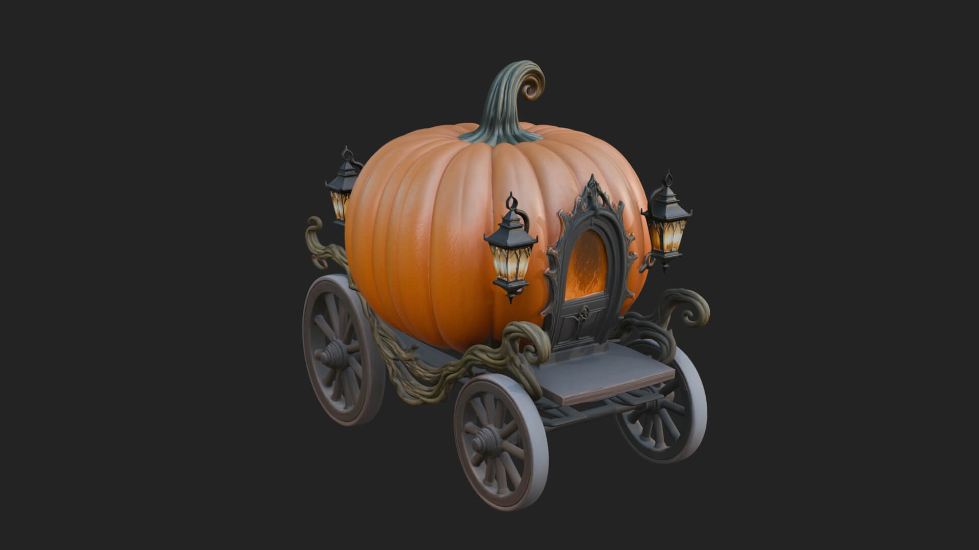 Pumpkin Halloween Carriage Model Design 4 3D Print Model 3D Model