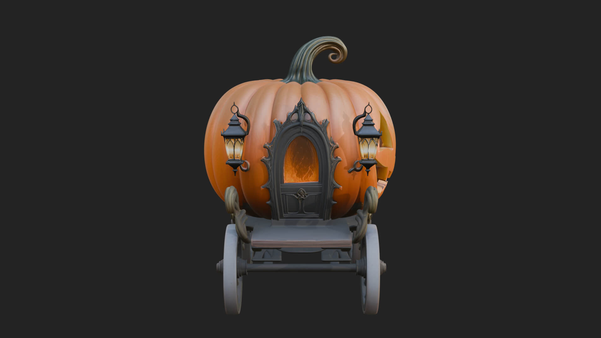 Pumpkin Halloween Carriage Model Design 4 3D Print Model 3D Model
