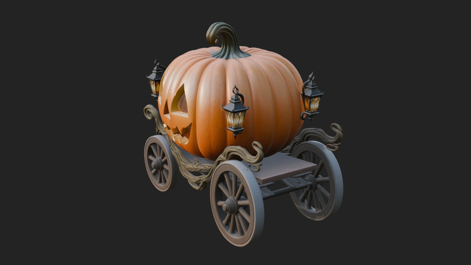 Pumpkin Halloween Carriage Model Design 4 3D Print Model 3D Model