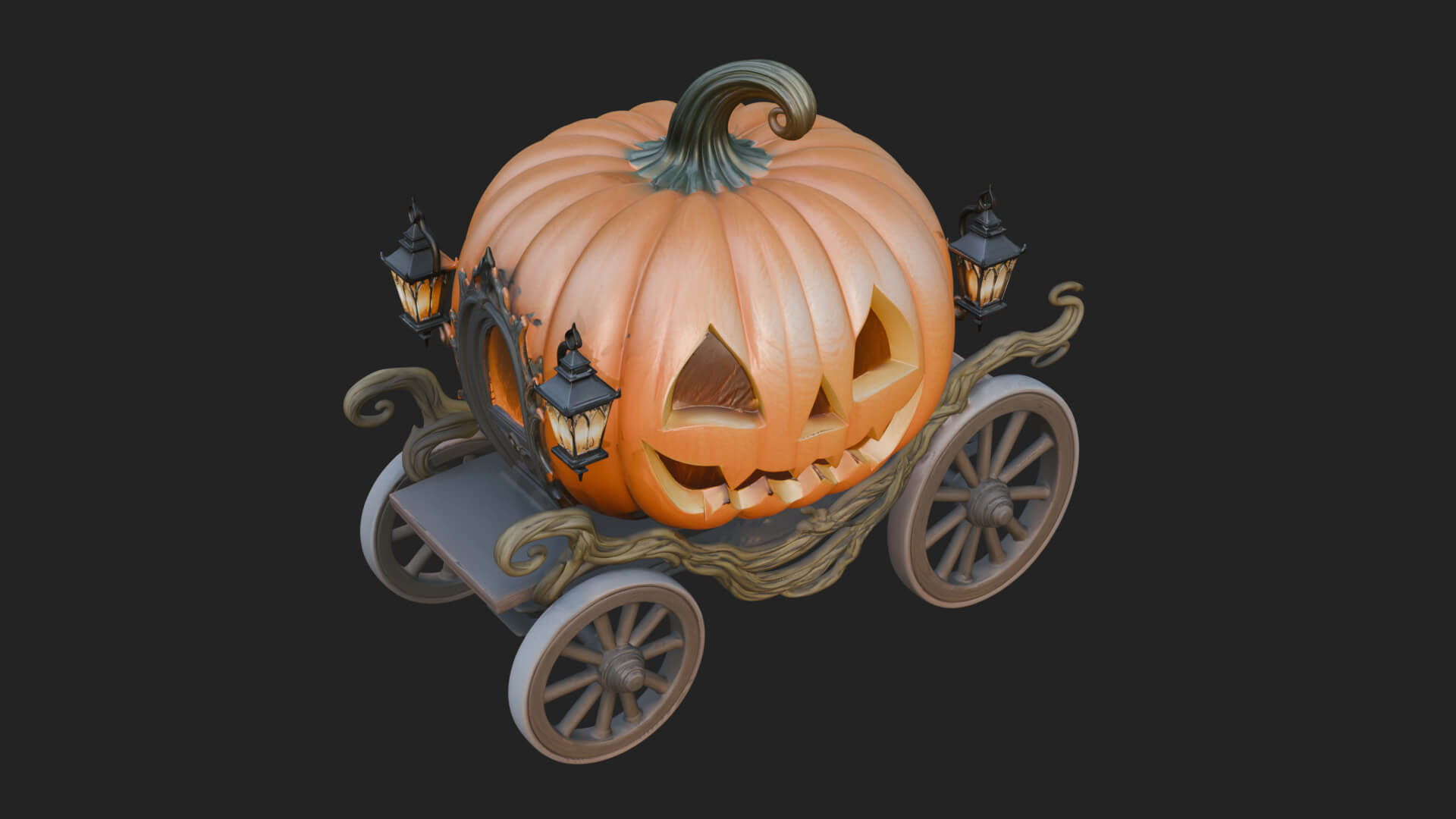 Pumpkin Halloween Carriage Model Design 4 3D Print Model 3D Model