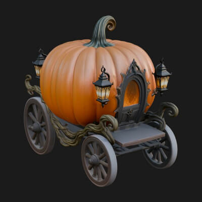 Pumpkin Halloween Carriage Model Design 4 3D Print Model