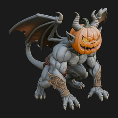 Pumpkin Headed Gargoyle Statue Design 1 3D Print Model