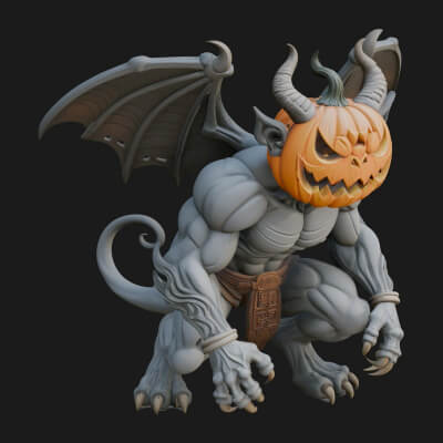 Pumpkin Headed Gargoyle Statue Design 2 3D Print Model