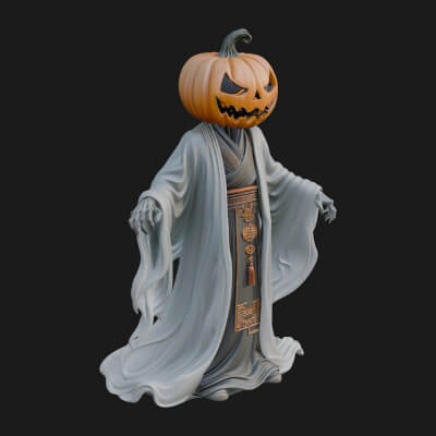 Pumpkin-Headed Ghost Statue Design 1 3D Print Model