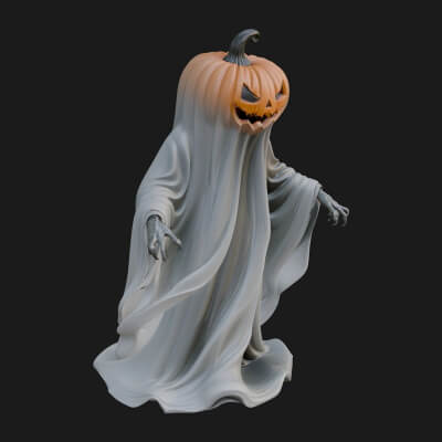 Pumpkin-Headed Ghost Statue Design 2 3D Print Model