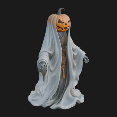 Pumpkin Headed Ghost Statue Design 3 3D Print Model