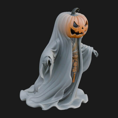 Pumpkin Headed Ghost Statue Design 4 3D Print Model