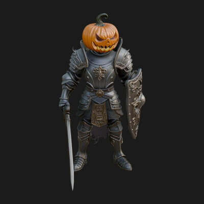 Pumpkin Headed Knight Statue Design 1 3D Print Model