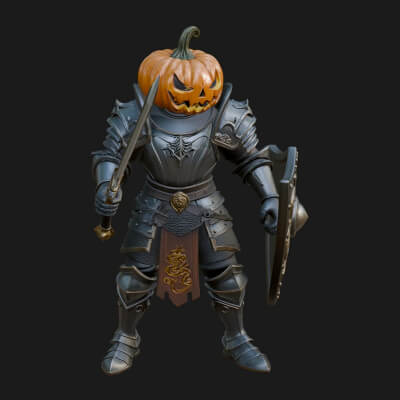 Pumpkin-Headed Knight Statue Design 2 3D Print Model