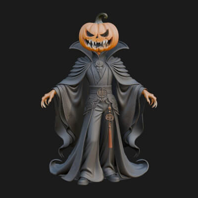Pumpkin-Headed Lord Statue Design 1 3D Print Model