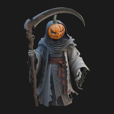Pumpkin Headed Reaper Statue Design 1 3D Print Model