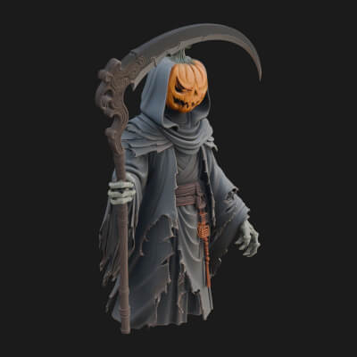 Pumpkin Headed Reaper Statue Design 2 3D Print Model