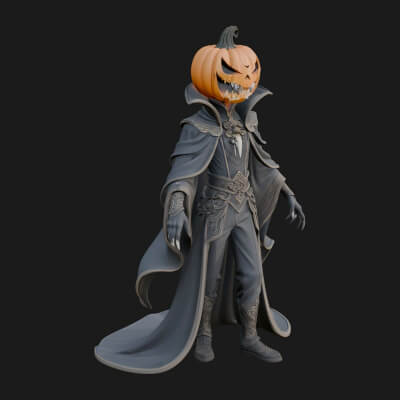 Pumpkin-Headed Vampire Statue Design 1 3D Print Model
