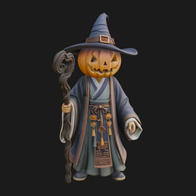 Pumpkin Headed Witch Statue Design 2 3D Print Model