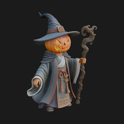 Pumpkin Headed Wizard Statue Design 1 3D Print Model