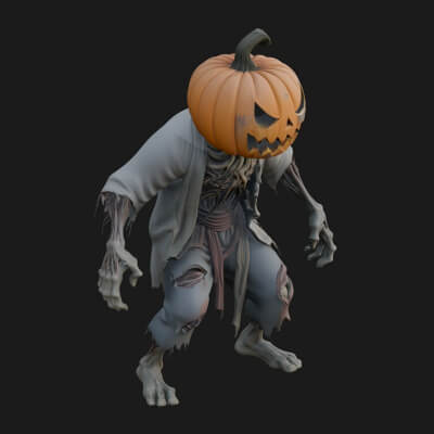 Pumpkin-Headed Zombie Statue Design 1 3D Print Model