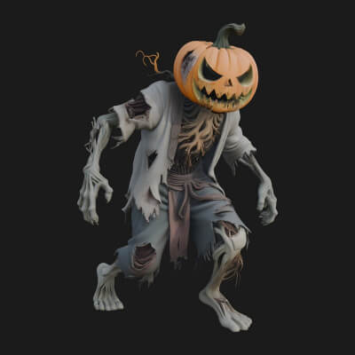 Pumpkin-Headed Zombie Statue Design 2 3D Print Model