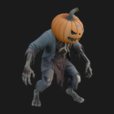 Pumpkin Headed Zombie Statue Design 3 3D Print Model