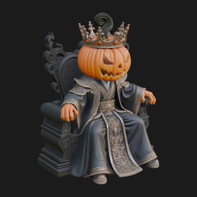 Pumpkin King on Throne Statue Design 1 3D Print Model