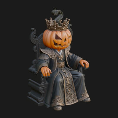 Pumpkin King on Throne Statue Design 2 3D Print Model