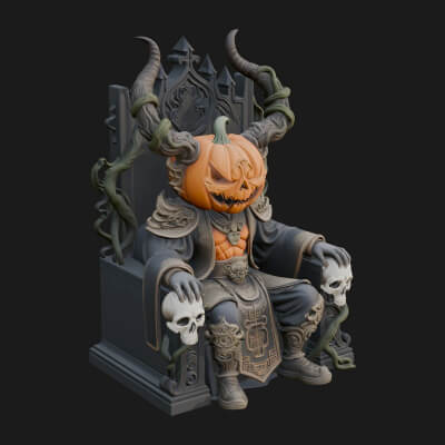 Pumpkin King on Throne Statue Design 4 3D Print Model