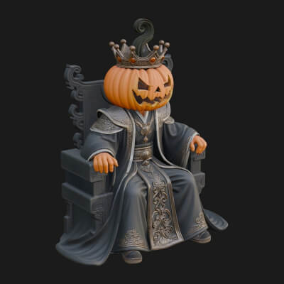 Pumpkin King on Throne Statue Design 5 3D Print Model