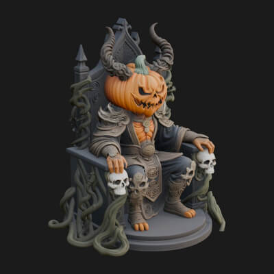 Pumpkin King on Throne Statue Design 6 3D Print Model
