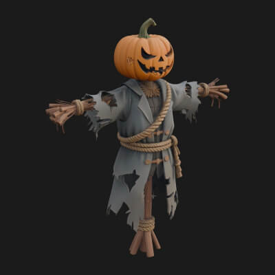 Pumpkin Scarecrow Statue Design 14 3D Print Model